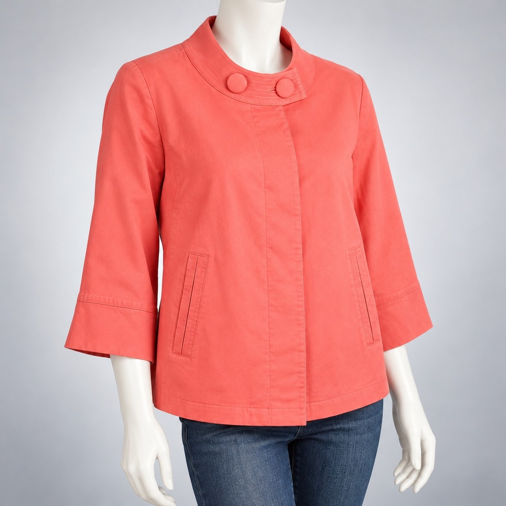 Talbots Vintae Swing Jacket Blazer Coral Cotton 3/4 Sleeve Size Large